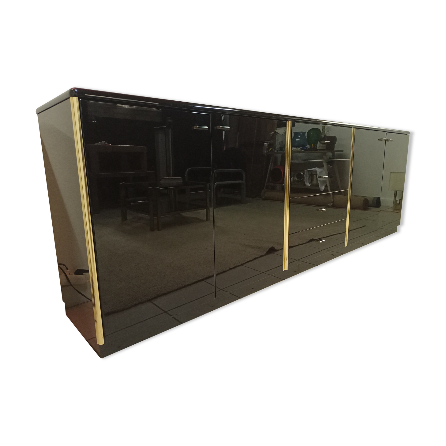 Black lacquered and brass design 70/80