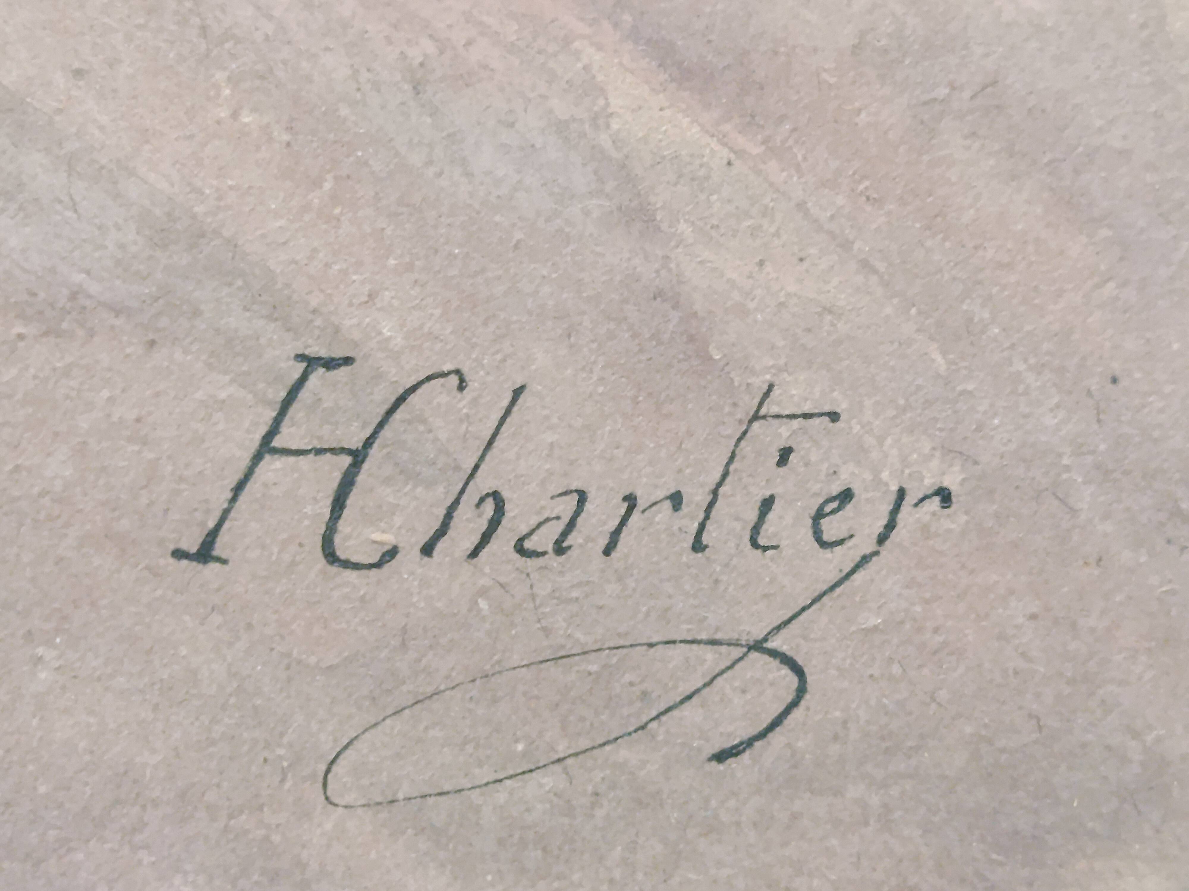 Watercolor by henri chartier: village streets around 1900, military painter