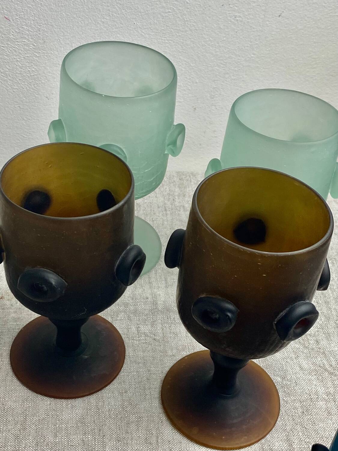 Iranian stemmed glasses in blown glass 1960