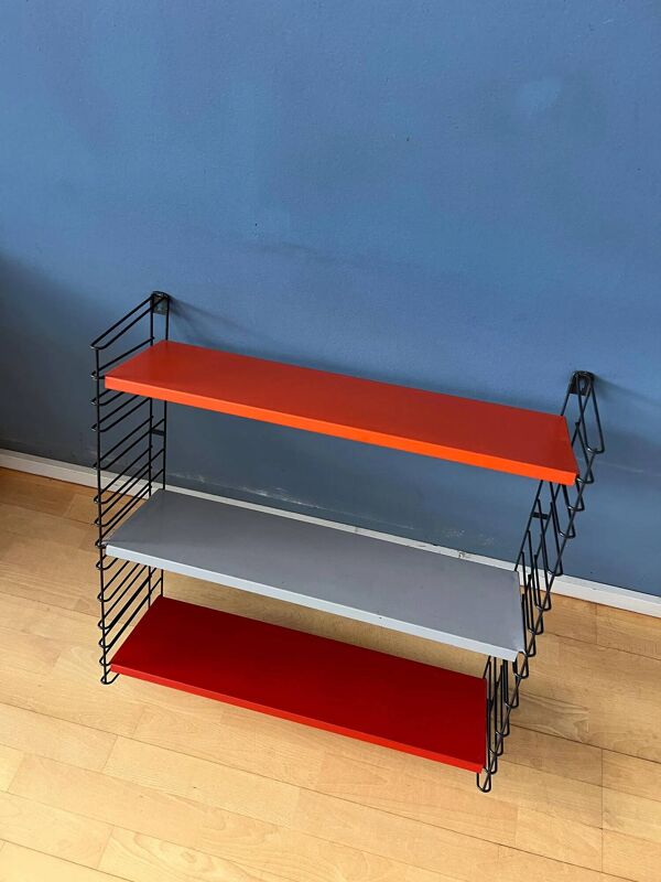 Étagère murale vintage Tomado en métal orange, rouge et gris