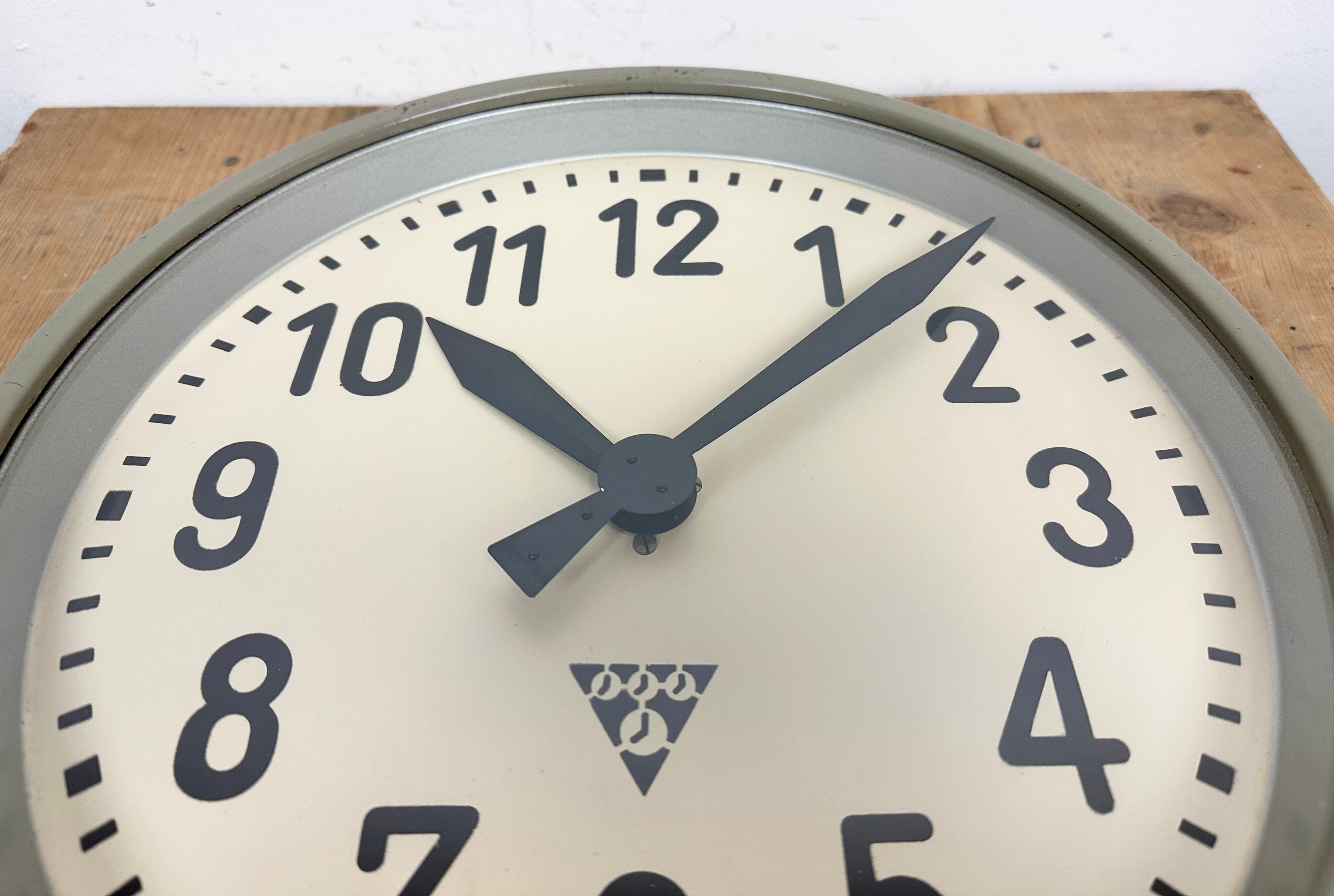 Grey Industrial Factory Wall Clock from Pragotron, 1950s