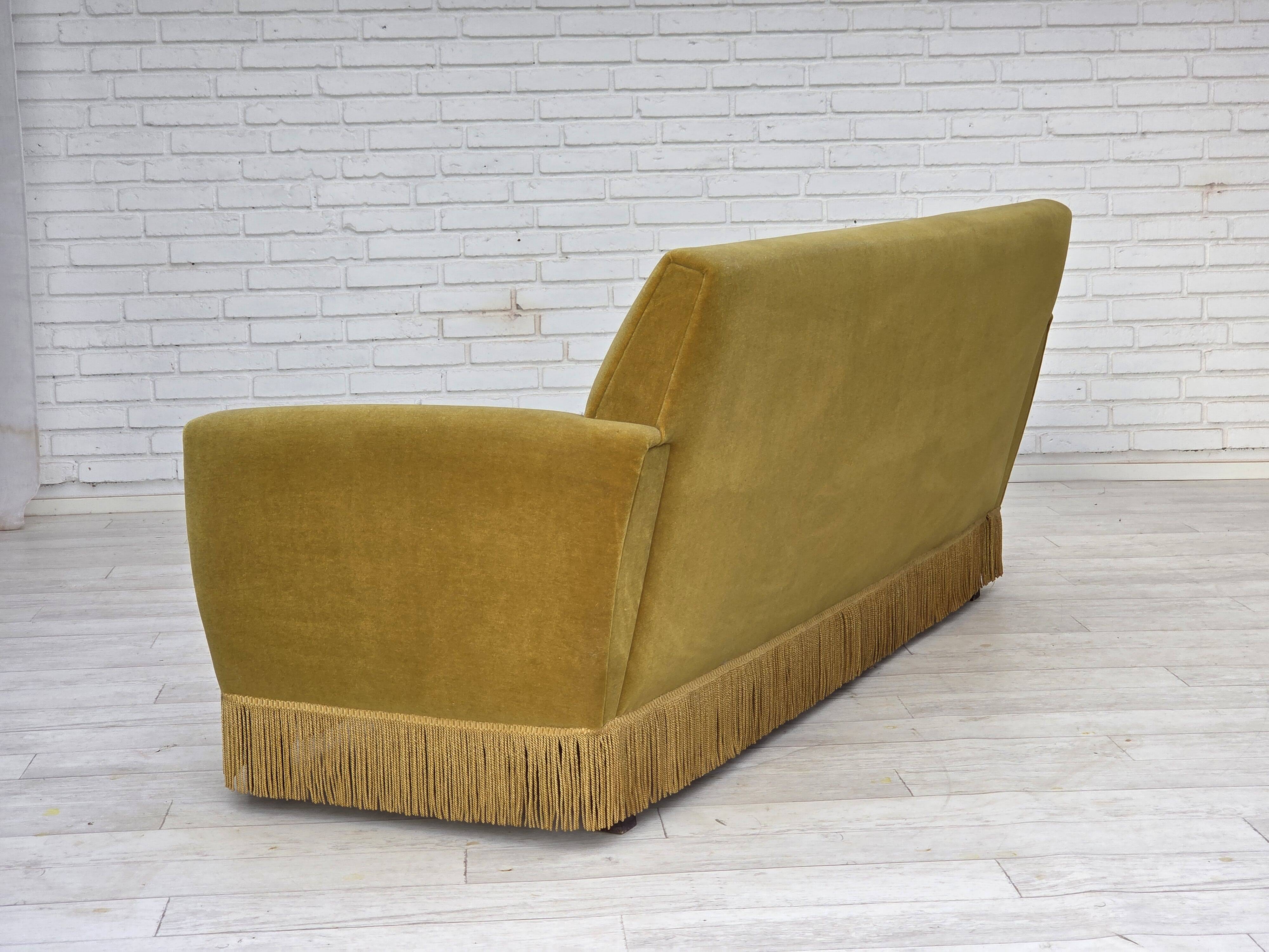1970s, Danish 3-seater sofa, original light green furniture velour.