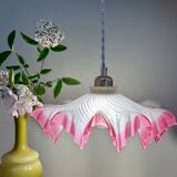 Vintage lace lampshade pendant light in pink frosted glass