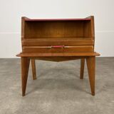 50s vintage style bedside table, wood and glass