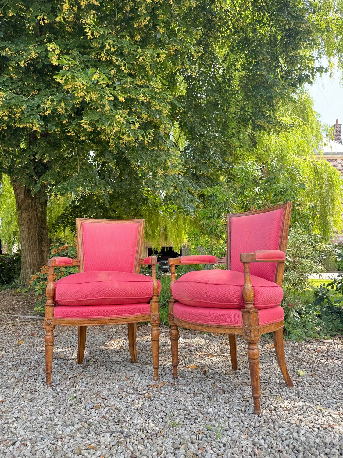 Pair of walnut armchairs from the Directoire period, 18th century