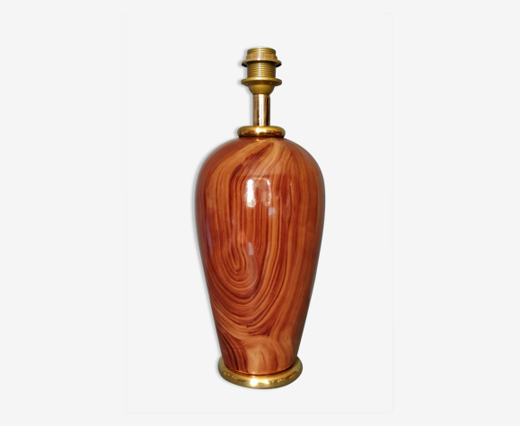 Pied de lampe de salon - céramique émaillée façon bois - années 80 - France