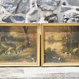 Pendants de scènes de chasse, huiles sur toile encadrées