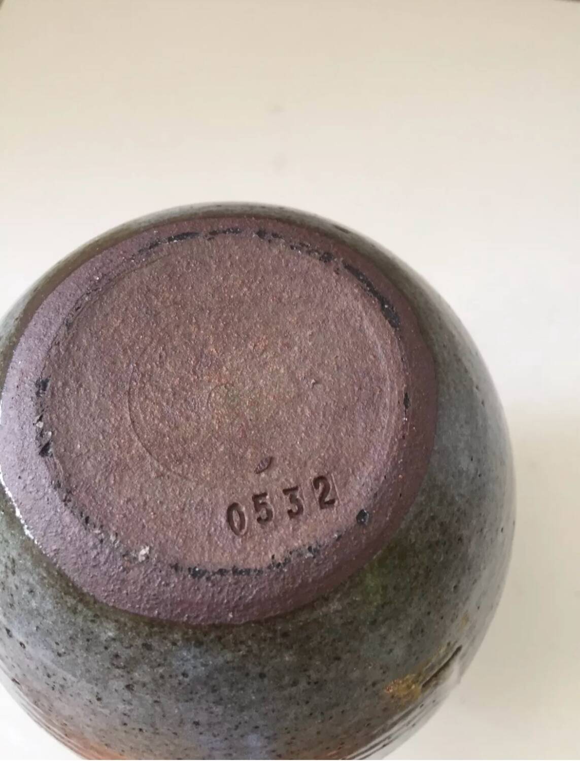 Vintage stoneware ceramic round ball vase