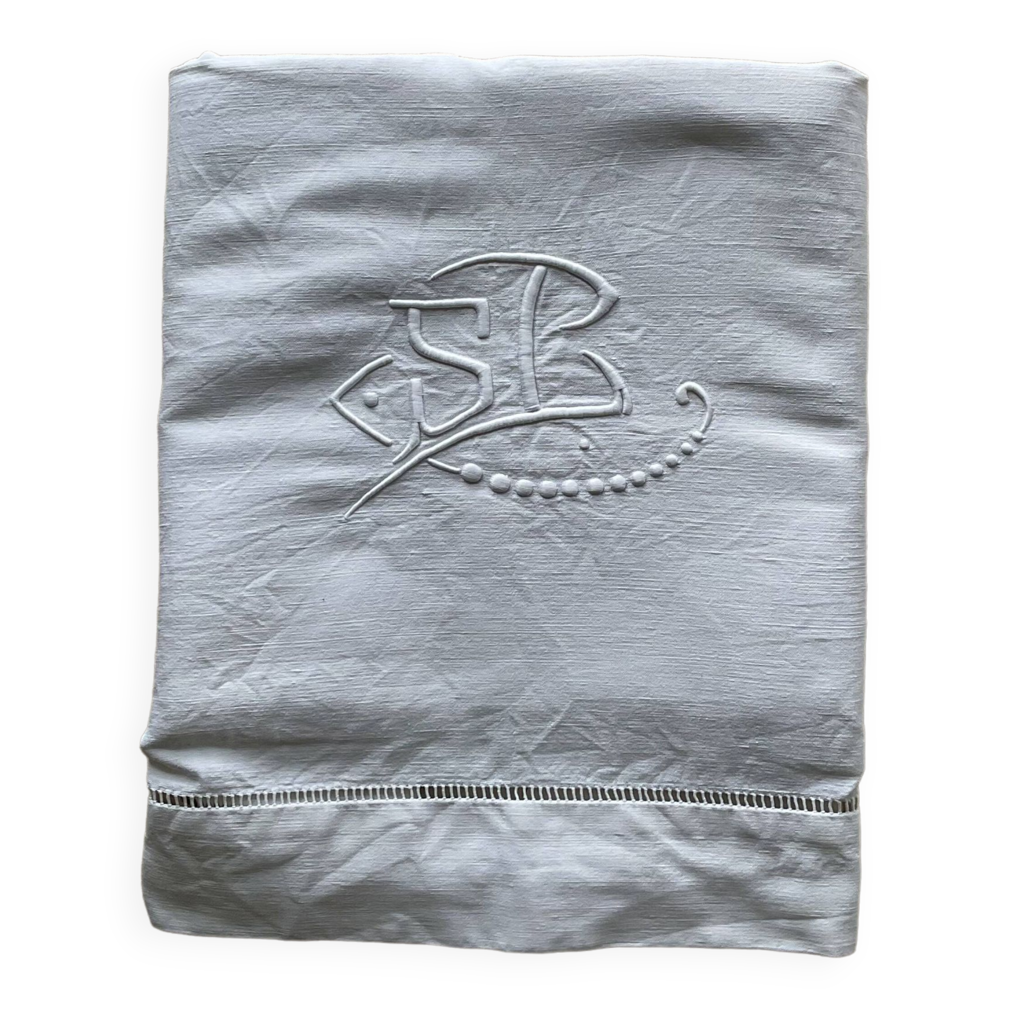 Old hand-embroidered cotton/linen sheet