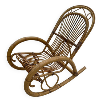 Vintage bamboo and rattan rocking chair from the 70s