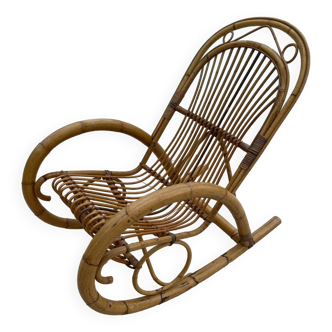 Rocking-chair en bambou et rotin Vintage année 70