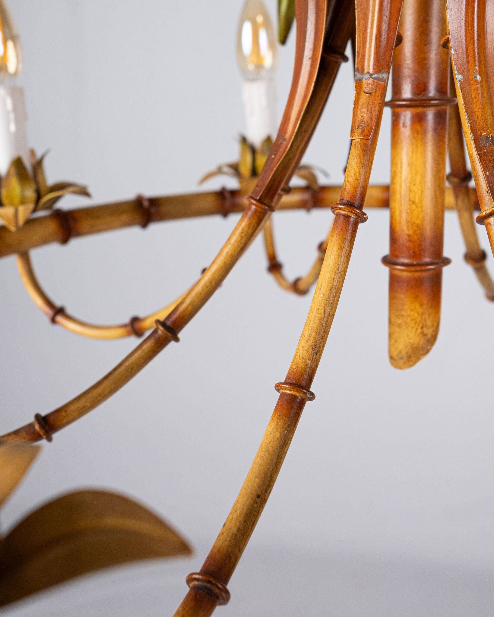 Italian metal chandelier in bamboo imitation, 1960s