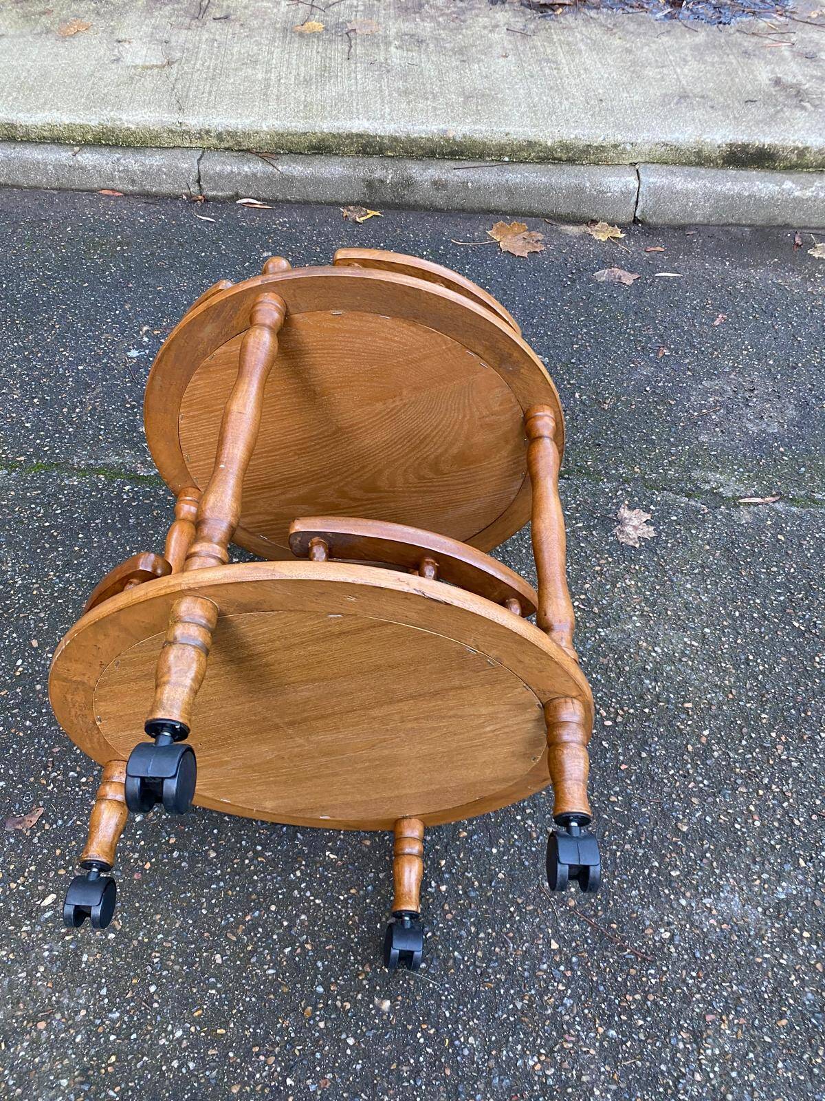 Desserte vintage rond en bois massif chariot à bar