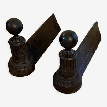 Paire de chenets XIXème fonte et bronze