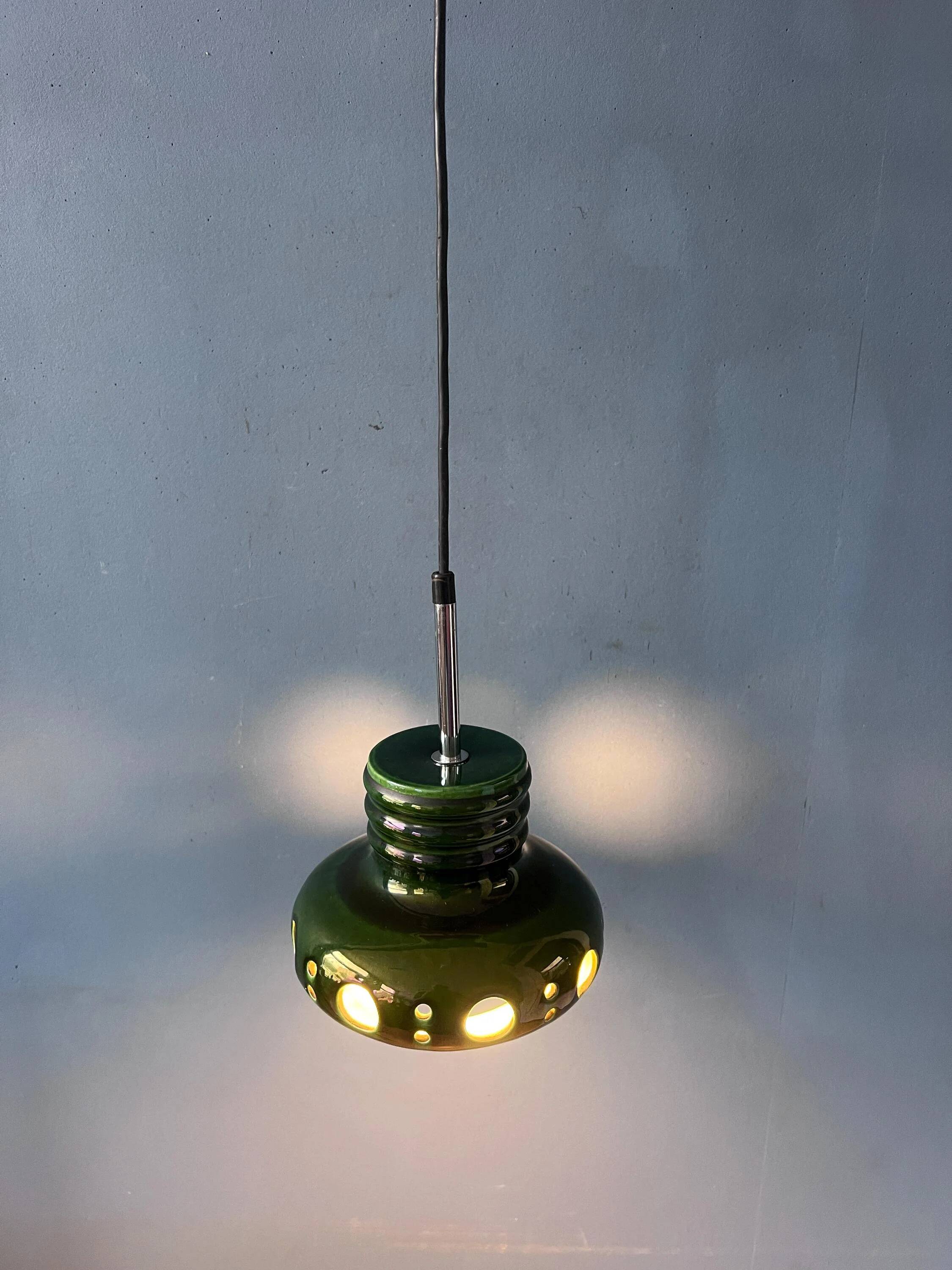 Green ceramic suspension Mid-Century - pendant lamp West Germany