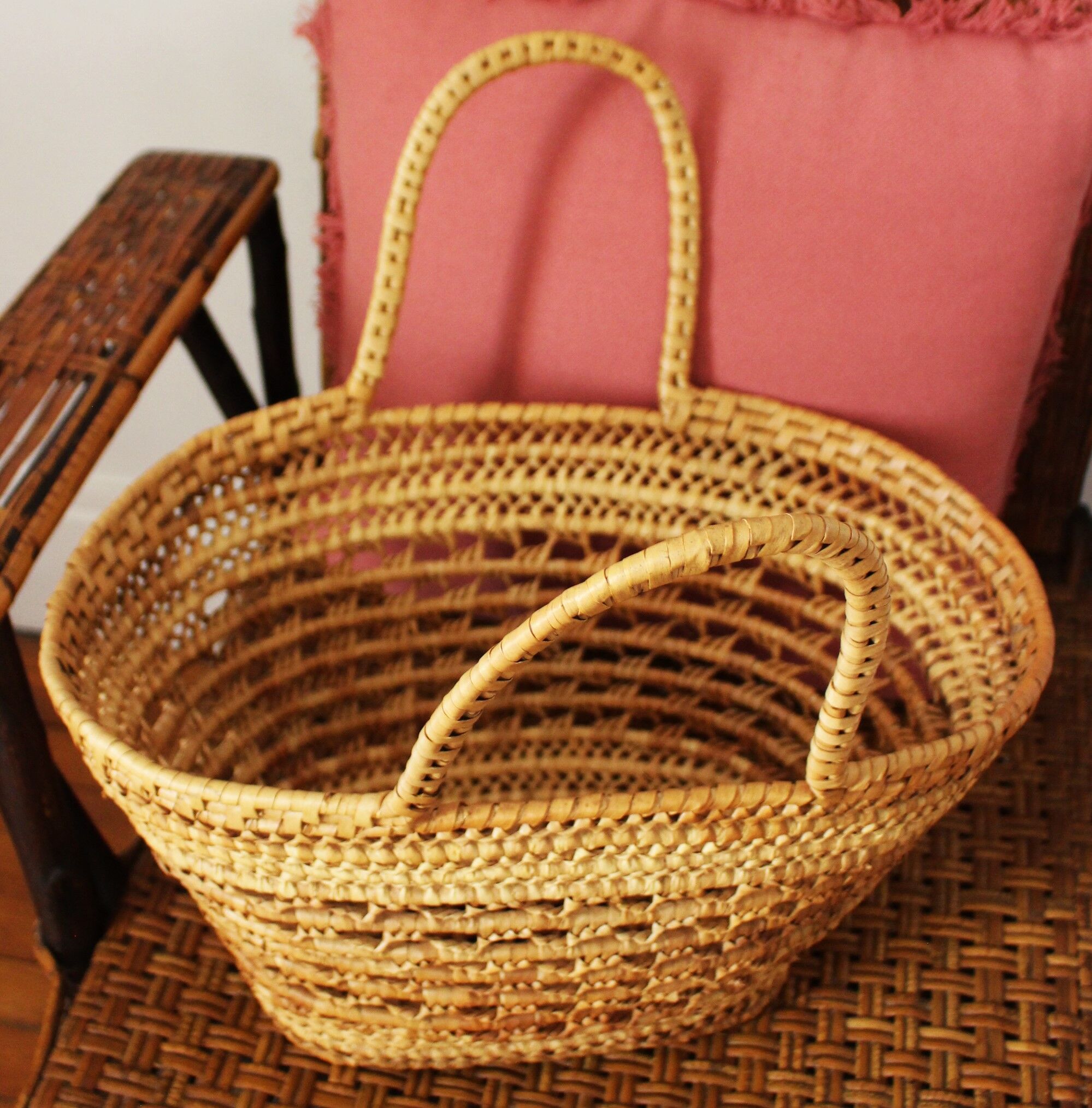 Basket two vintage soft wicker handles