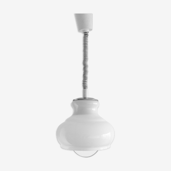 White and chrome rises and falls hanging lamp