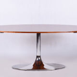 Restored oval table, functionalism, kovona, chrome, walnut, czechia, 1960s