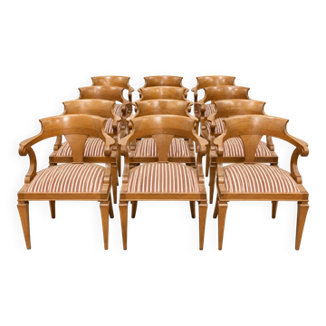 Set of 12 Empire armchairs – Solid oak – Gondola backrest