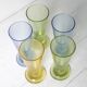 Set of 5 Colorful Yellow, Green and Blue Water Tumblers / Turkey / 2000s