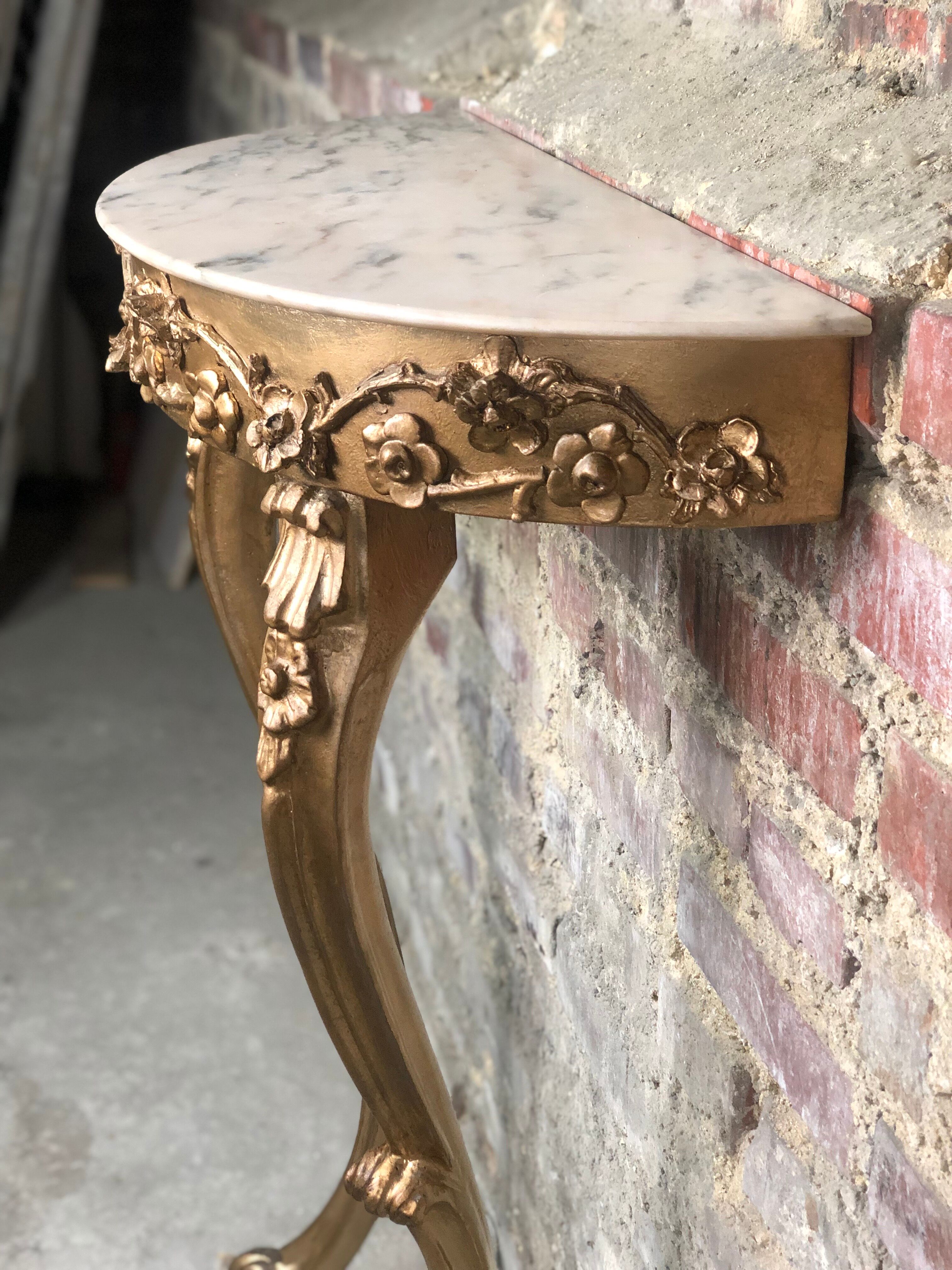 Louis XV style console in carved wood with marble top