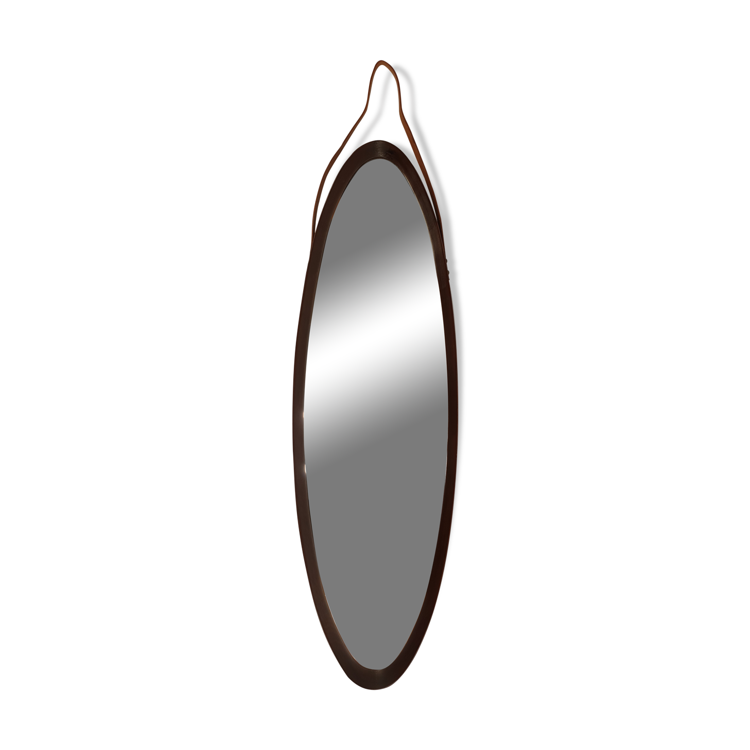 Italian Oval Teak Mirror 1950s 32x103cm