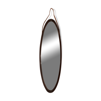 Italian Oval Teak Mirror 1950s 32x103cm