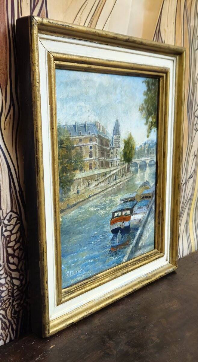 Huile sur panneau – Paris Quai des Grands-Augustins – signée H. Charby