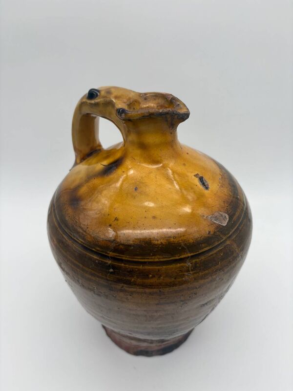 Cruche, pichet en terre cuite vernissée jaune, Espagne, XIXème