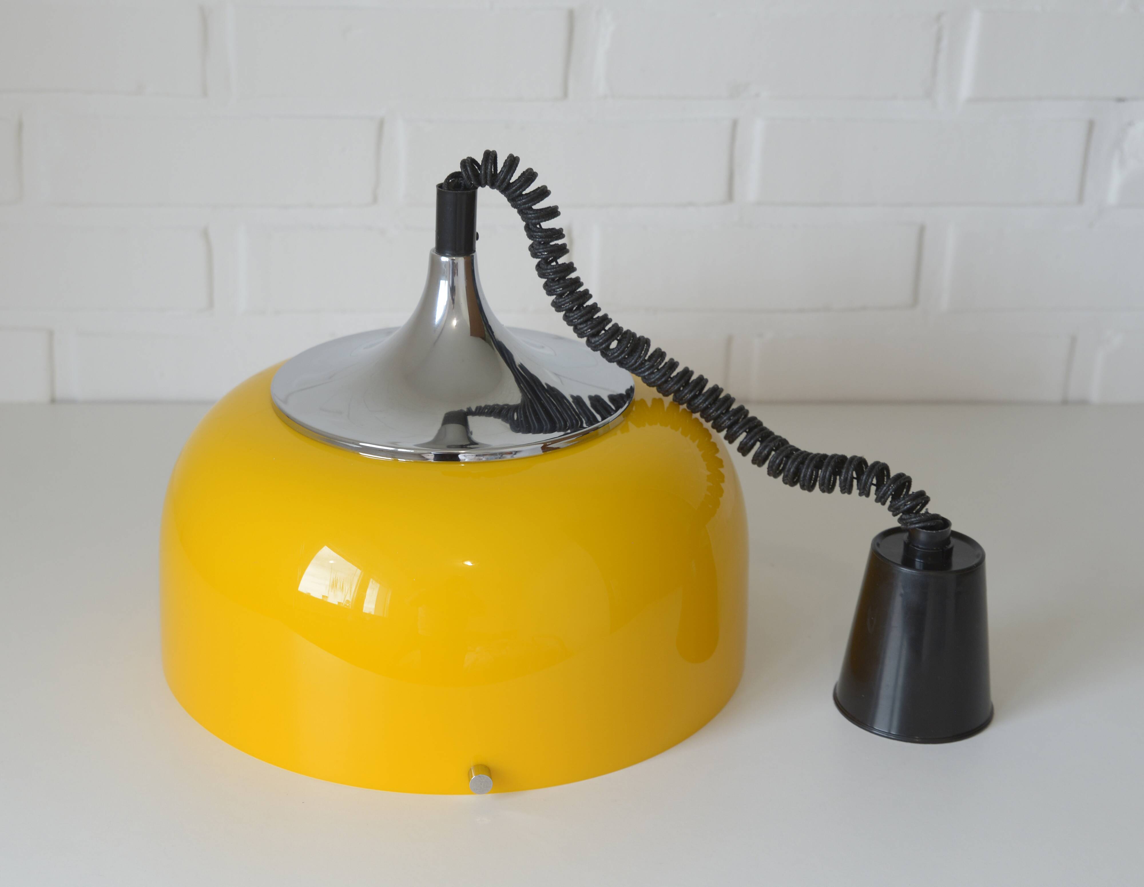 Vintage Meblo Harvey Guzzini Pendant Light MCM Yellow Plastic Hanging Lamp