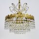 Old chandelier, brass crown ceiling light, 3 floors, 3 lights, glass pendants. 60s
