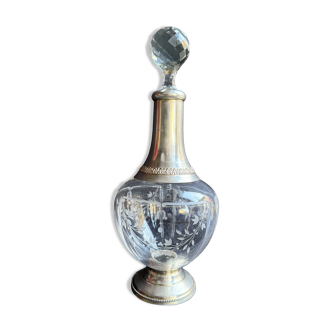 Cut crystal carafe with silver frame