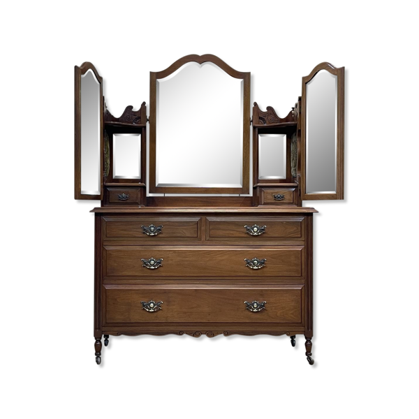 Commode coiffeuse anglaise en noyer début XXème