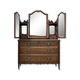 English walnut dressing table chest of drawers - early XXth