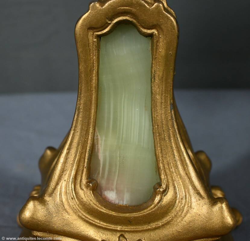 Pair of candelabra in gilded spelter and onyx – 1940