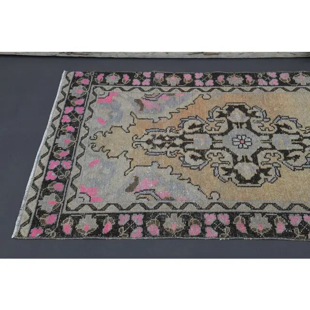 Vintage Turkish Hand-Knotted Wool Cotton Orange Runner Rug 92x307