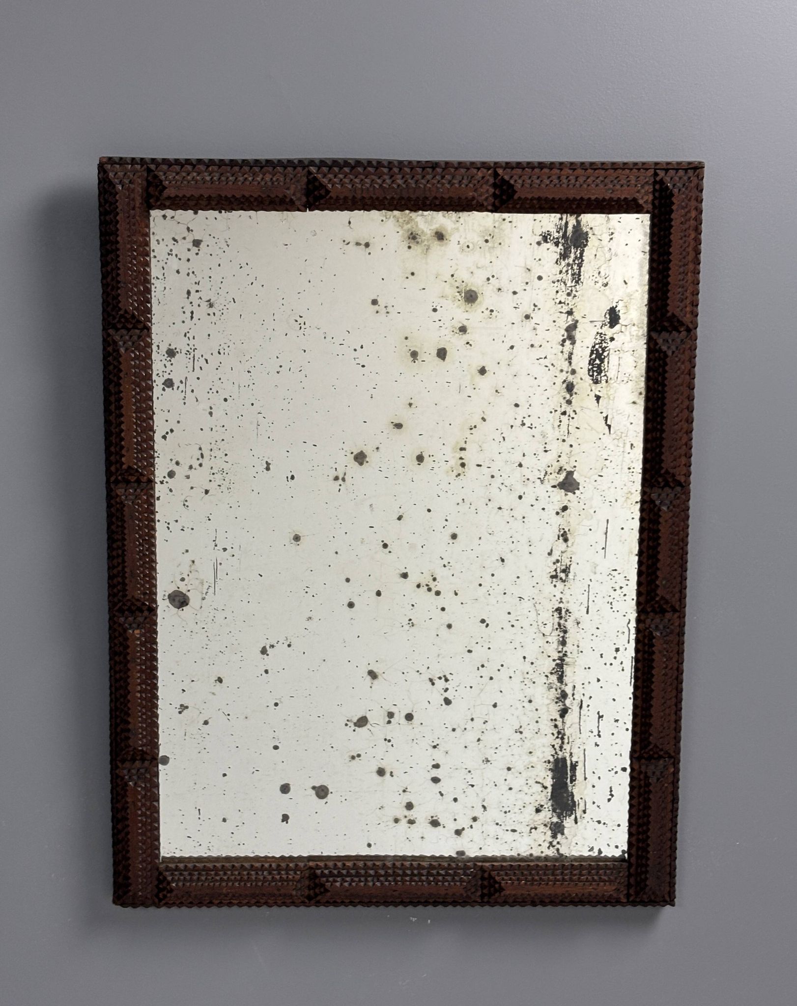 Antique tramp art folk art distressed mirror, Belgium ca 1900s