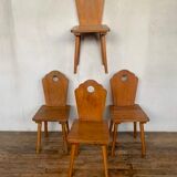 Série de 4 chaises bistrot rustique brutaliste en bois clair