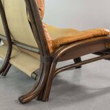 Brutalist Bentwood Love Seat Bamboo Sofa w. Caramel Leather Upholstery, 60s