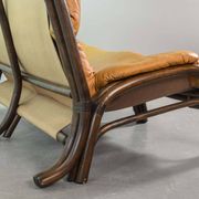 Brutalist Bentwood Love Seat Bamboo Sofa w. Caramel Leather Upholstery, 60s