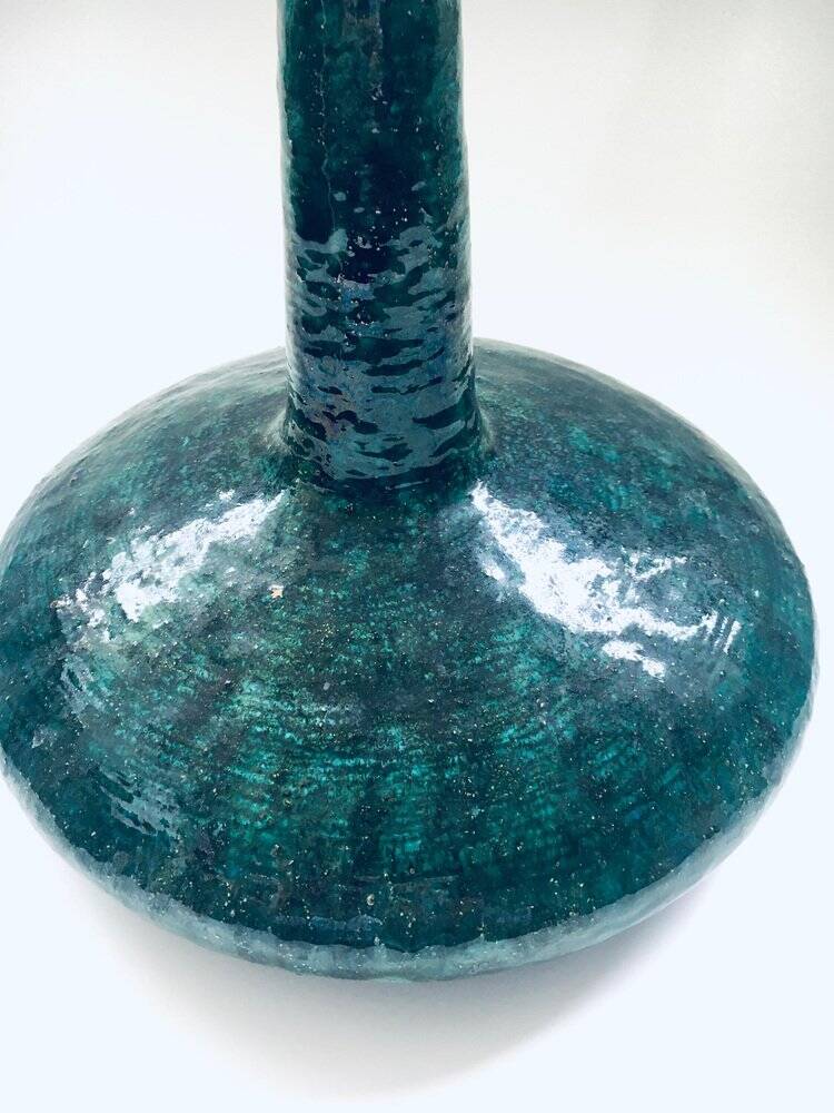 Handmade Art Pottery Ceramic Fluted Vase, Belgium, 1970s