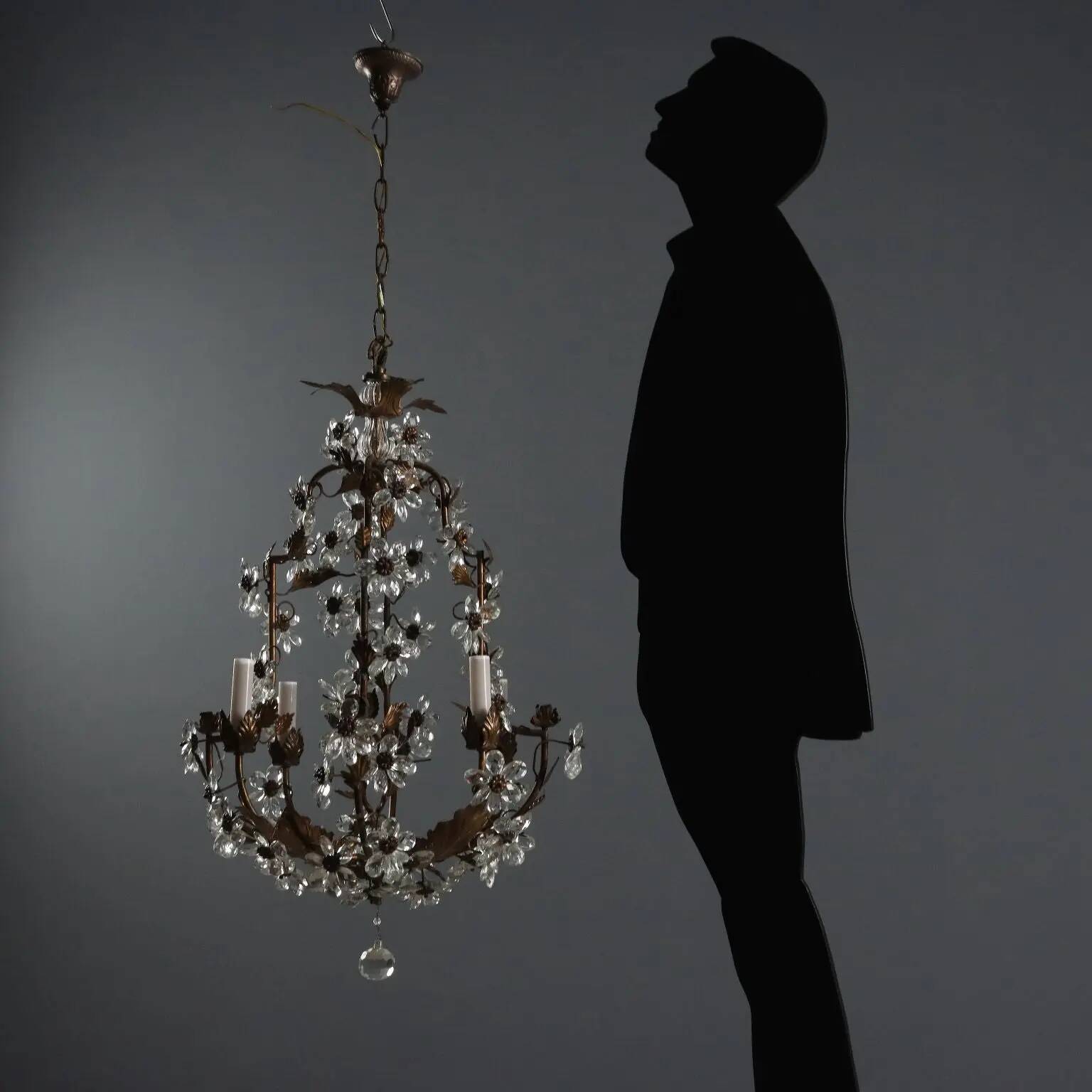 Antique golden metal chandelier, Italy, 20th century