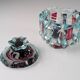 Brutalist cut glass candy box with lid and coloured inserts, 1970s