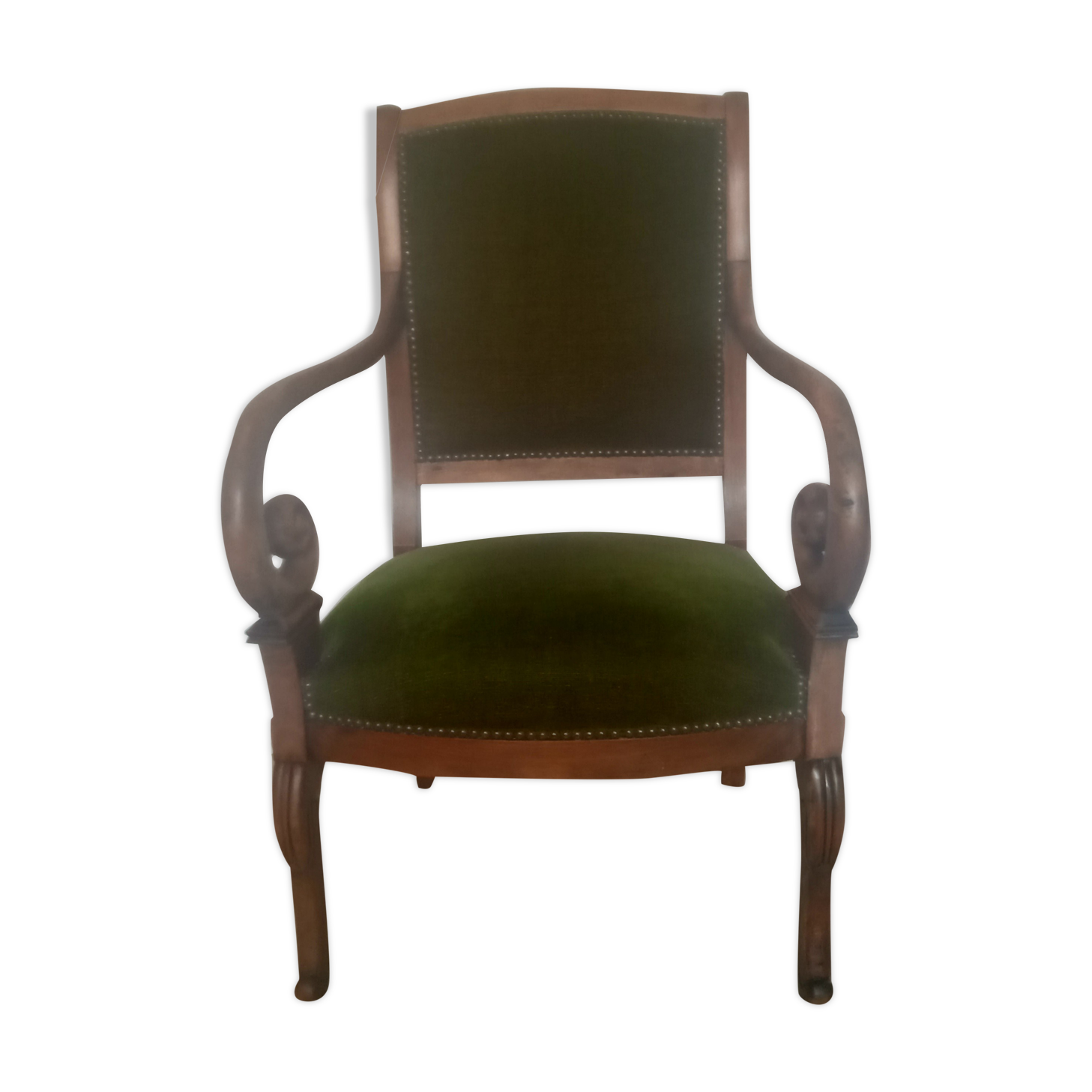 Green velvet armchair