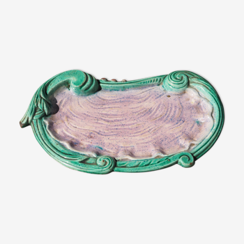 Plat turquoise et violet évoquant une huitre - Art Nouveau - fin 19ème