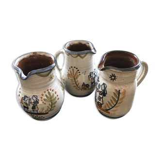 Lot 3 cider pitchers Breton décor