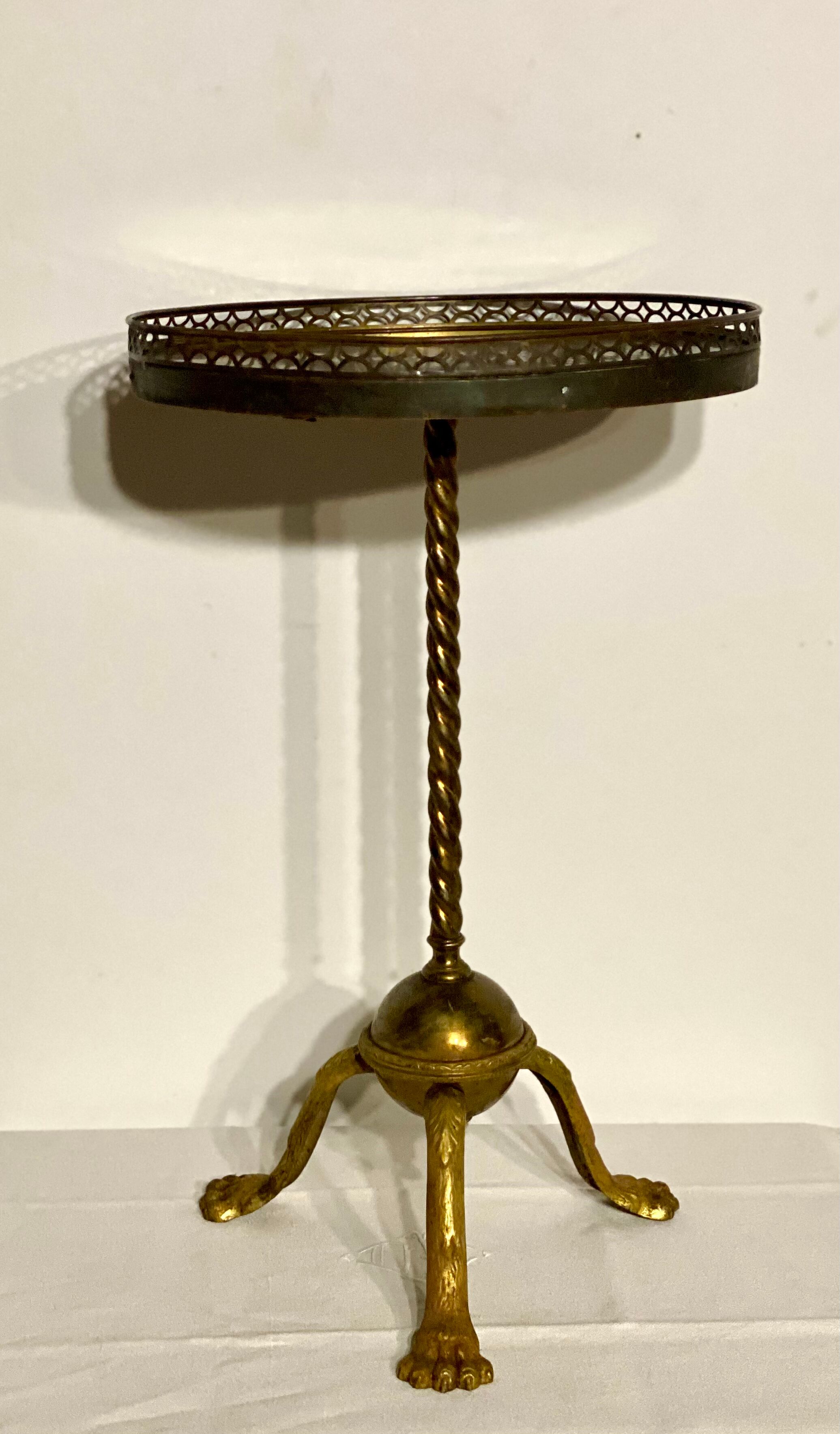 Neo classic brass and mahogany pedestal table