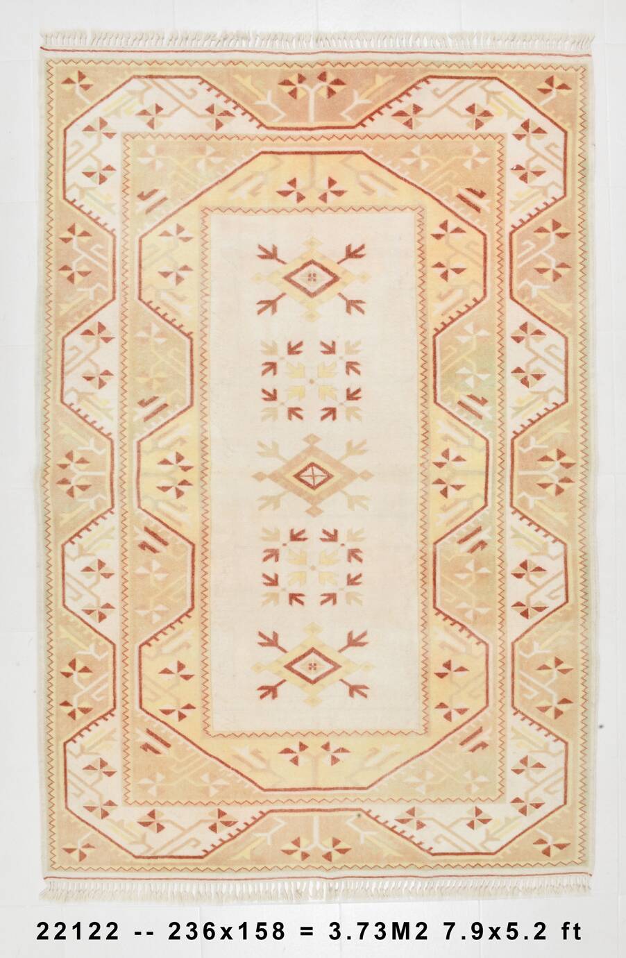 Tapis Kilim Vintage Oriental en Laine Fait Main,Beige,Pêche,Jaune 236x158Cm