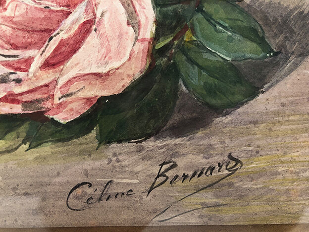 Watercolor "Bouquet of roses", framed and signed