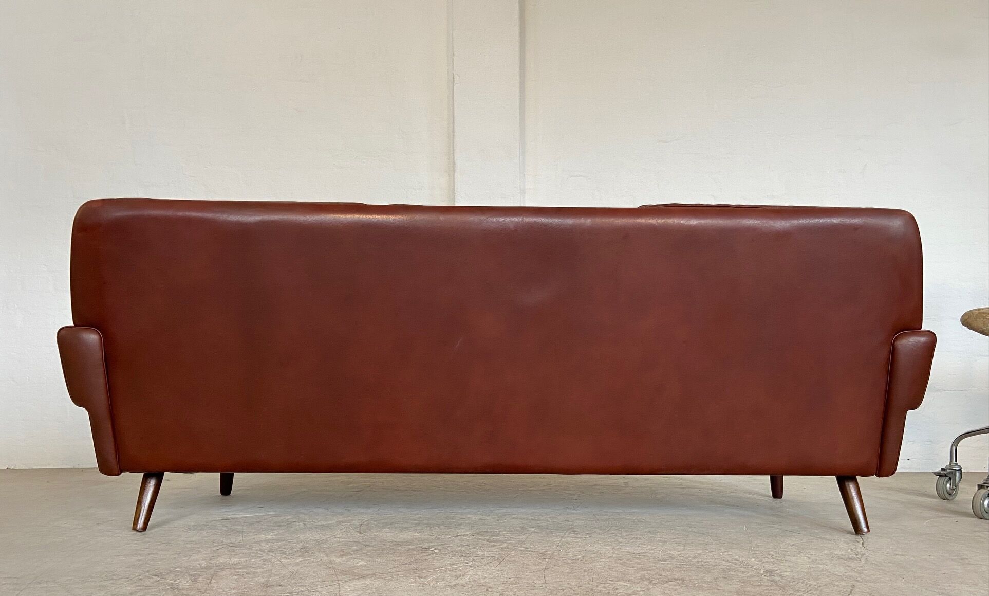 Danish mid-century Svend Skipper cognac 3 person sofa & lounge chair 1960s